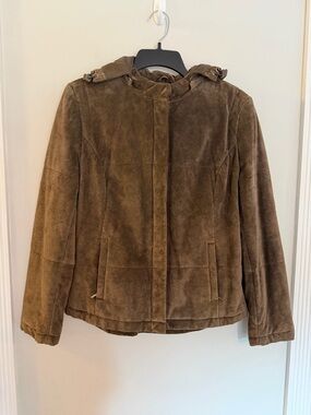 Valerie Stevens Brown Suede Leather Hooded Jacket Coat Women’s Medium